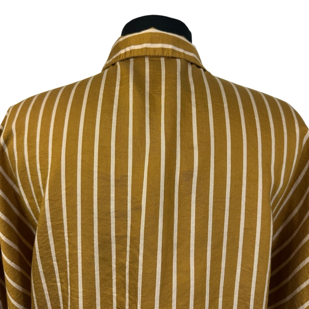 ZARA Gold Stripe Tie Front Blouse Size S Ruffle Sleeve Button Up Top - Picture 7 of 11